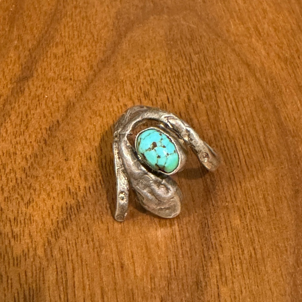 Handmade Native American Sterling Silver Turquoise Ring Sz 5